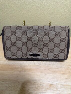 Gucci Brown GG Canvas Zip-Around Wallet